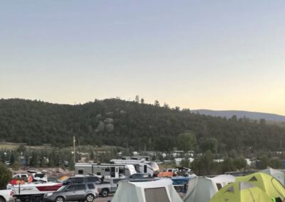 various trailers and cabins in a camping area